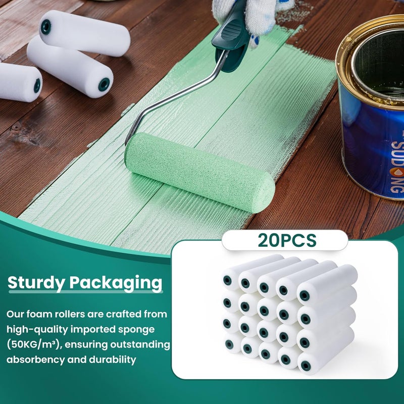 CoatPro Twools Store أسطوانة طلاء فوم، 20 عبوة، أغطية أسطوانة طلاء صغيرة 6 بوصات، أسطوانة طلاء فوم عالية الكثافة، أسطوانات طلاء صغيرة لجميع الأسطح المسطحة، مناسبة للجدران، خزائن المطبخ، الأبواب، الطاولات - Image 5